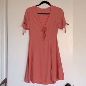 Lush Coral Front Tie V-Neck Dress